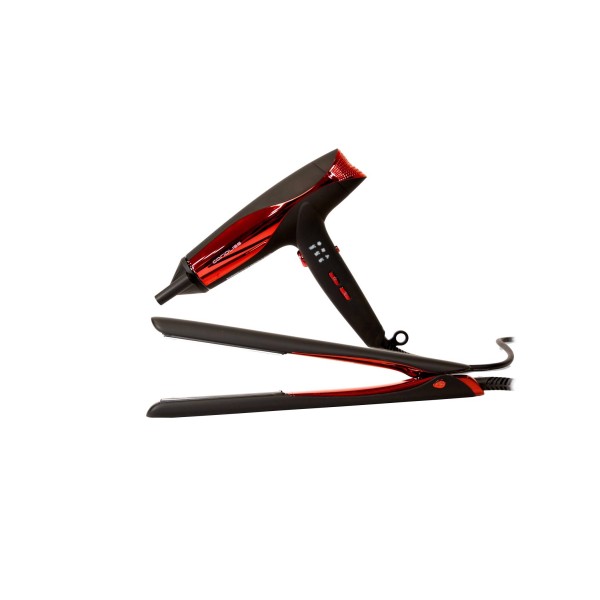 Plancha Titanio C5 Corioliss Black Red + Secador Wind Red